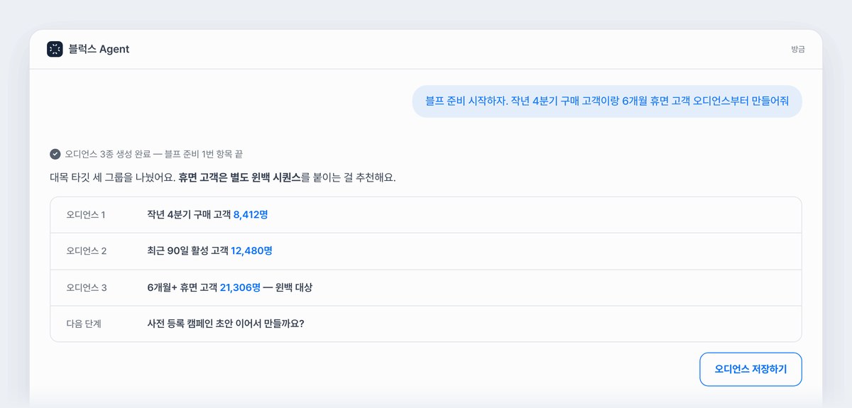 블럭스 에이전트 블프 오디언스 3종 생성 화면