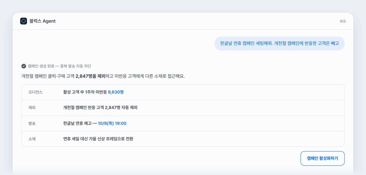 블럭스 에이전트 한글날 연휴 캠페인 세팅 화면
