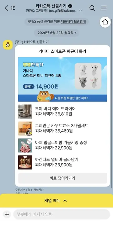 카카오톡 선물하기 [친구톡] 피규어 기획전 특가 CRM 메시지