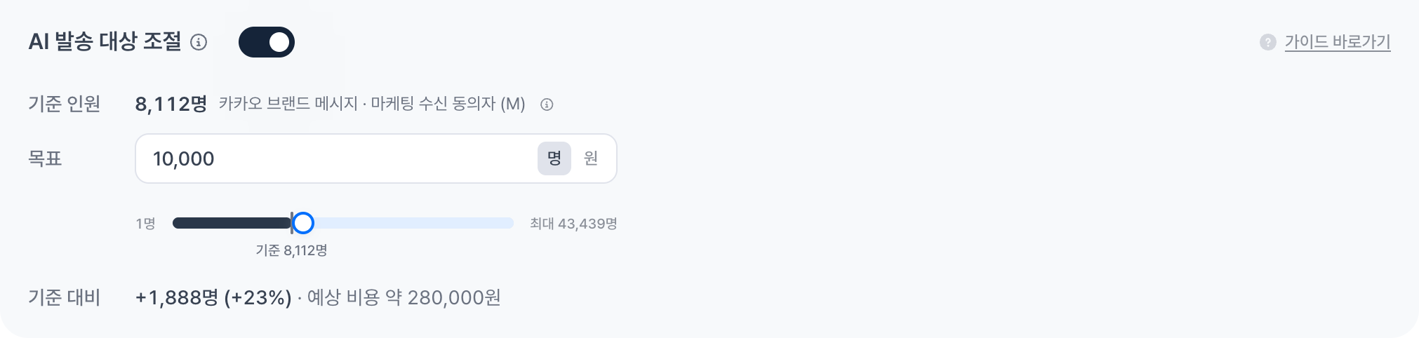 AI 발송 대상 조절 카드